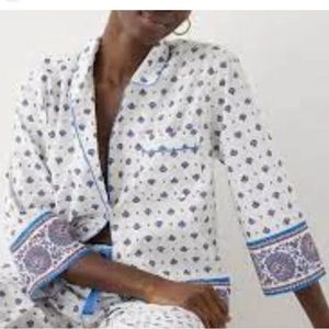 J Crew Long-Sleeve Cropped Cotton Poplin Pajama Top in Floral Bouquet/M